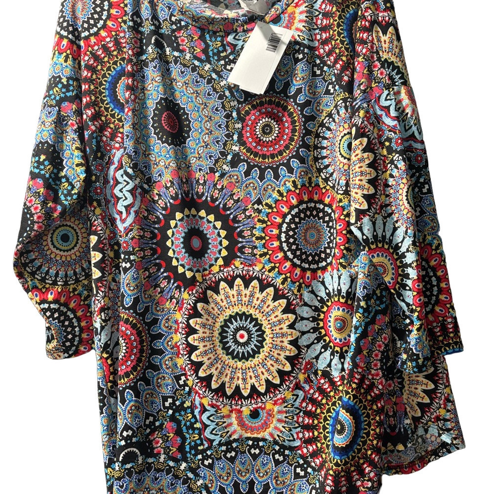 Honeyme Blue and Orange Graphic Blouse Relaxed Fit​